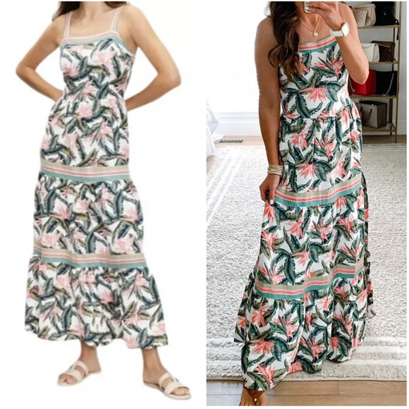 LOFT Dresses & Skirts - LOFT Tropical Floral Maxi Dress in Pink and Green size 14